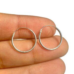 925 Sterling Silver Hoop Earrings 16mm Endless Continuous Sleeper Hoops 1.2mm